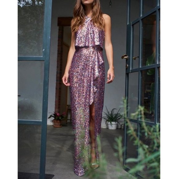 🎉HOST PICK🎉 NWT Monique Lhuillier Halter Neck Sequin Gown Sz 2 - Picture 9 of 11